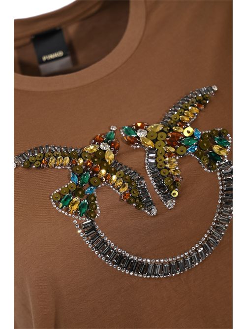 T-shirt Quentin con logo gioiello Marrone PINKO | 100535 A33FL78